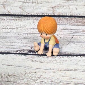 Vintage 1980 Enesco Child Figurine Girl Sitting Denim